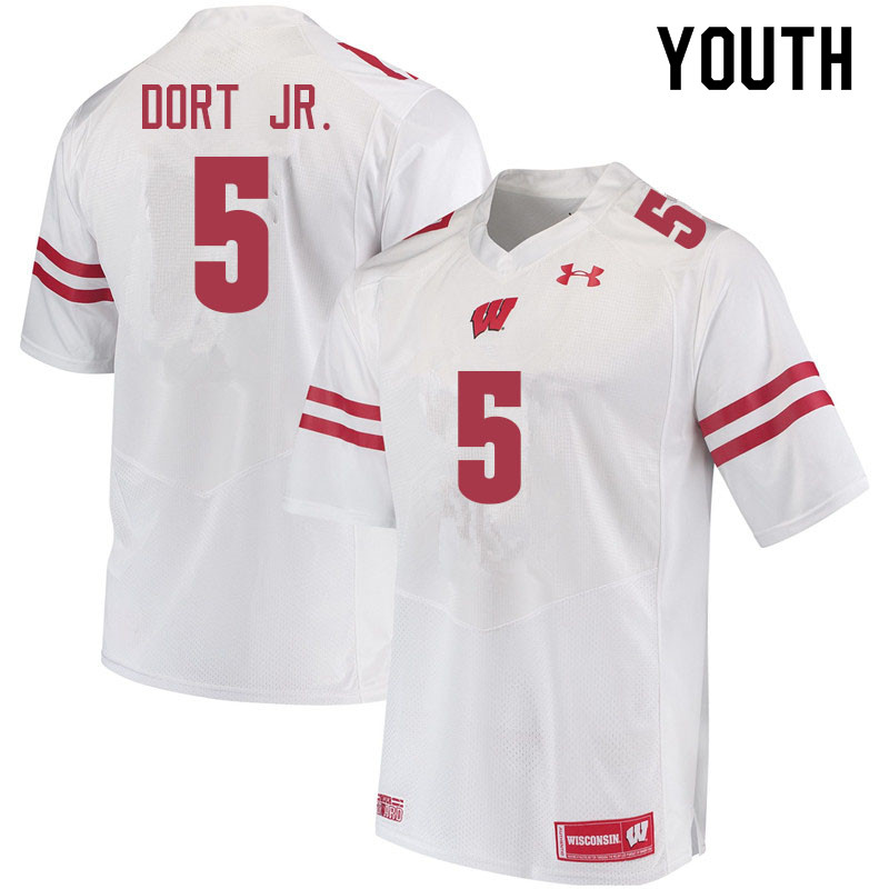 Youth #5 Cedrick Dort Jr. Wisconsin Badgers College Football Jerseys Sale-White - Click Image to Close